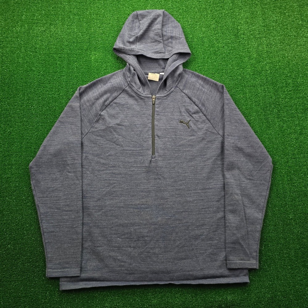 Puma‎ Hoodie Sweatshirt Mens Large Blue Quarter Zip Pullover Athletic Casual